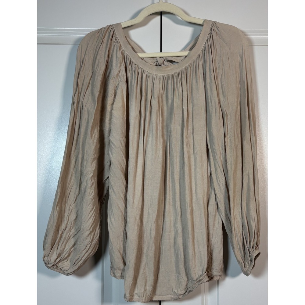 Cobblestone Womens Blouse Top Beige Balloon Sleeve Pleated Boho Italy One Size